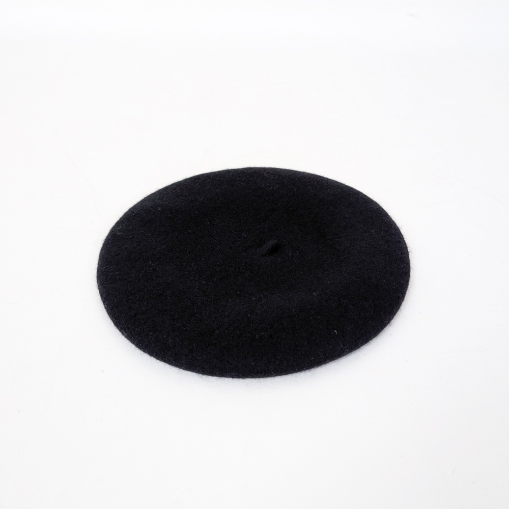 *Free with Purchase* Black Wool Beret Circular Hat Cap Flat-Crowned French - Picture 4 of 5